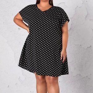 Plus Size Polka Dot Batwing Sleeve Tunic Dress